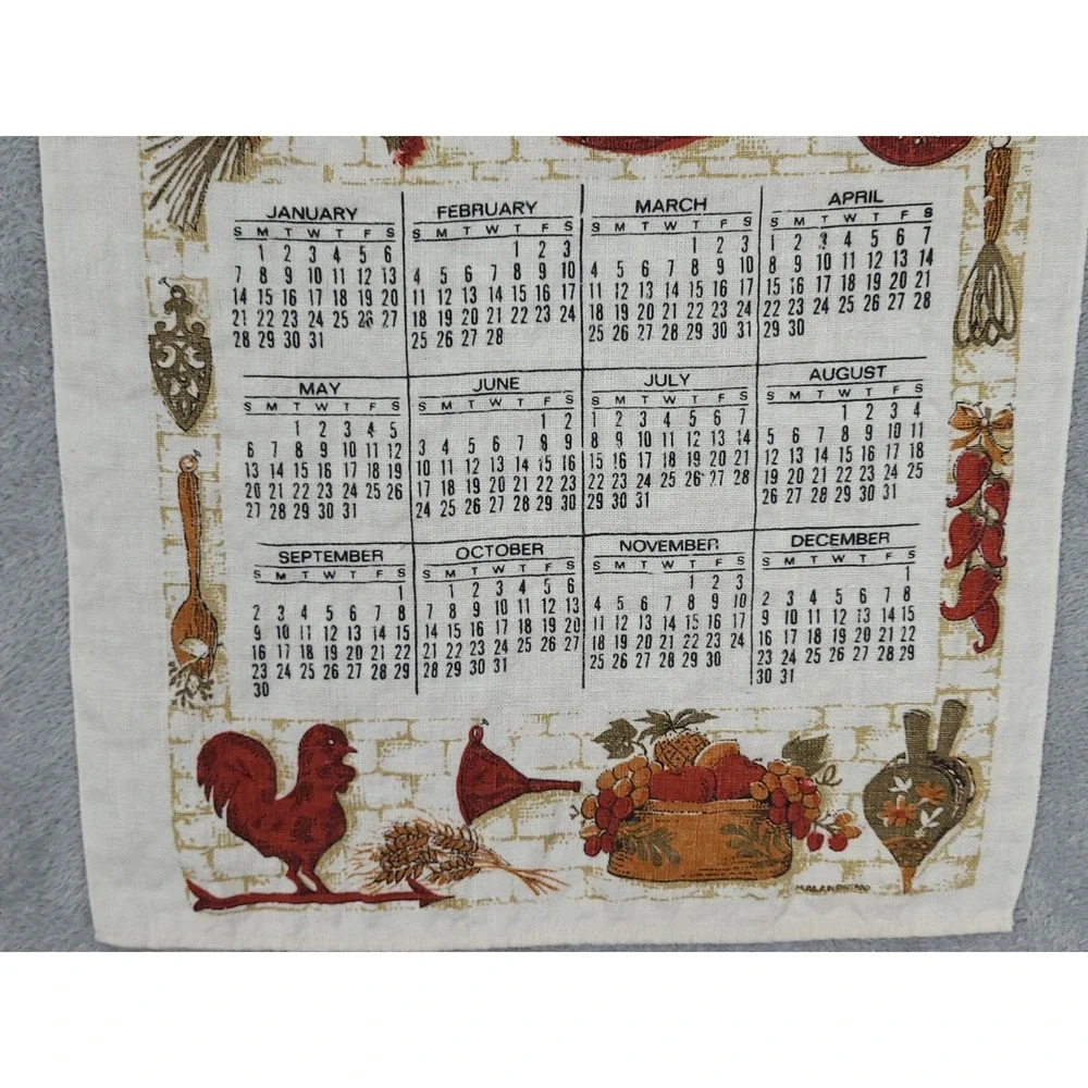 1973 Calendar Kitchen Linen Towel Vintage Fall and Autumn Inn 25